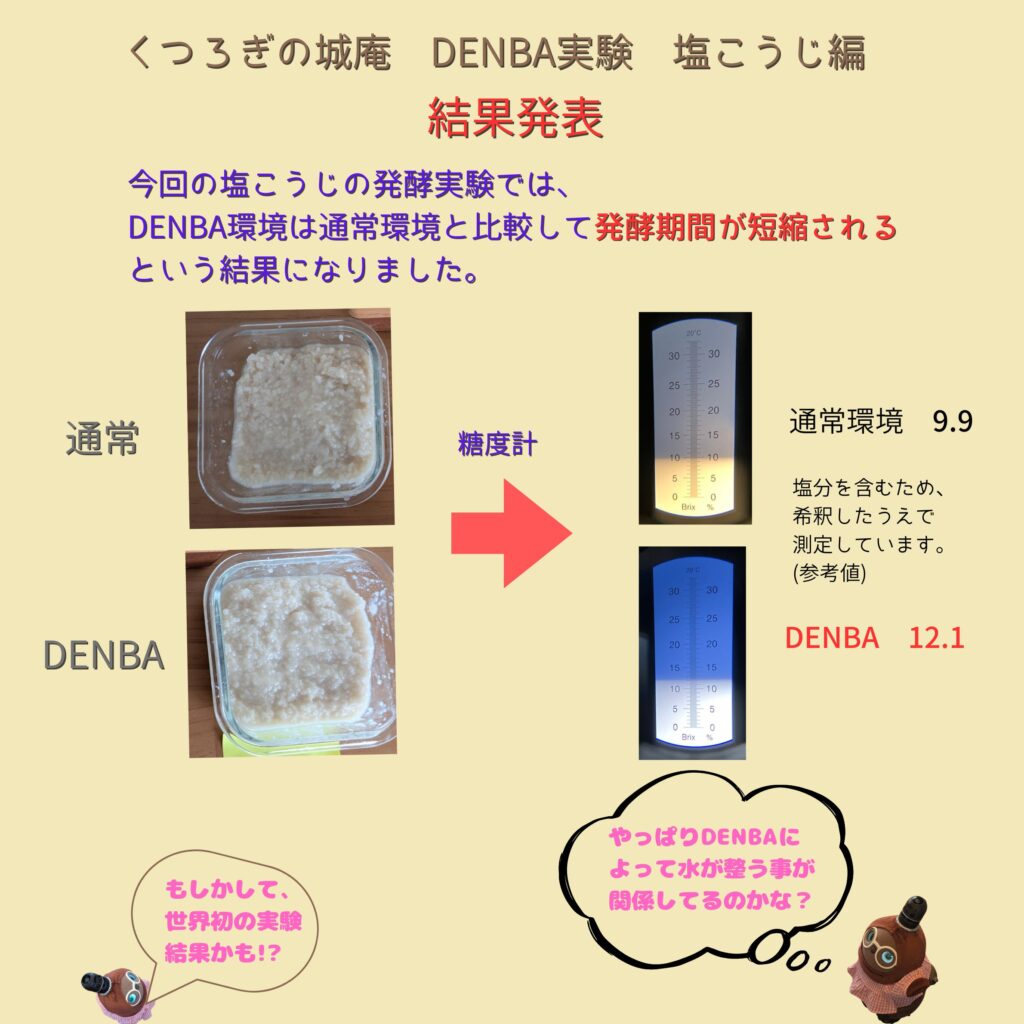 くつろぎの城庵が行ったDENBA環境下で塩こうじ実験結果